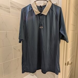 Oakley Blue Polo Shirt with Beige Collar